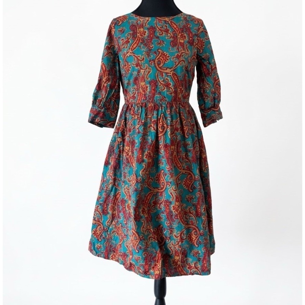 Dainty Jewells Peasant Midi Dress Size Small Cottagecore Paisley 3/4 Sleeve Boho
